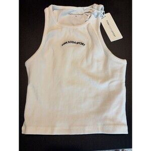 Pink Soda Sport Womens XS White Ribbed Tank Top Embroidered Logo NWT Free Ship